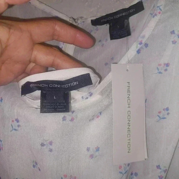 French Connection Cecilia Hallie Recycled Polyester Crinkle Ruffle Mini Dress L - Picture 12 of 13